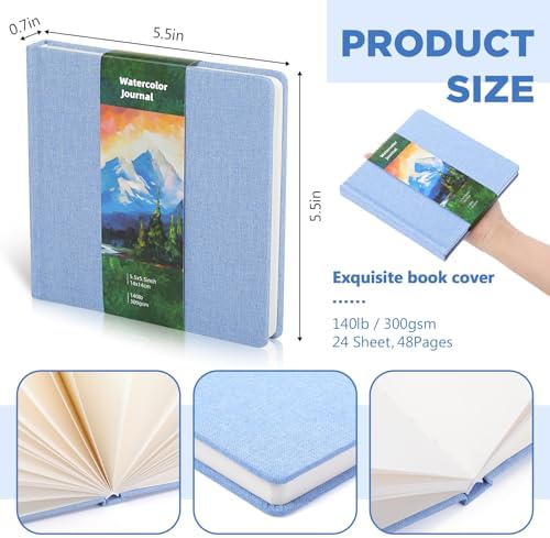 2 Pcs 5.5in Watercolor Sketchbook Journal Watercolor Notebook Light Blue