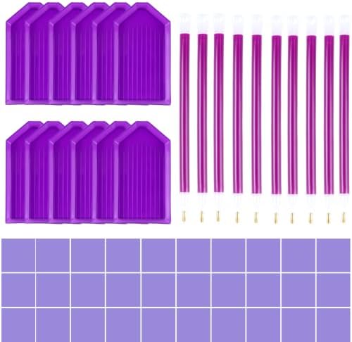 52PCS Purple 5D Diamond Art Painting Tools and Accessories Kits,with 12 Plastic Diamond Art Painting Trays,30pcs Glue Clay,10 Diamond Art Painting pens,Diamond Art Painting DIY Accessories