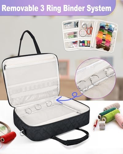 Sewing Supplies Organizer Bag with Removable Binder, Black