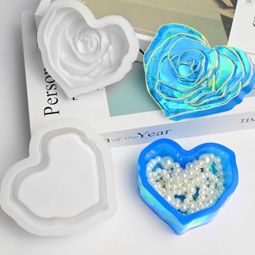 Resin Jar Molds, Rose Flower Shaped Heart Jar Resin Molds with Lid
