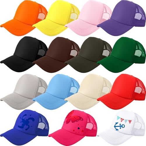 15 Pack Kids DIY Trucker Hats Bulk Summer Mesh Baseball Cap Blank Sublimation Trucker Cap for Child Summer