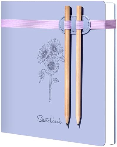 Hardcover Sketchbook for Drawing with 2 Pencil,160 Page Sketch Book,Purple | Acid Free 150GSM Thick Paper,Gift Boxed,Square Leather Art Sketch Pad Drawing Paper Book Artist's Journal for Women Adults