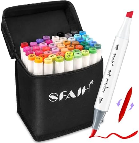 SFAIH 49 Alcohol Markers for Relaxing Coloring, Dual Brush & Chisel Art Set | Stress Relief & Self-Care, Quick-Dry, No Bleed, Blendable, Adult Coloring, Mandalas, Patterns, Premium Case, Gift-Ready