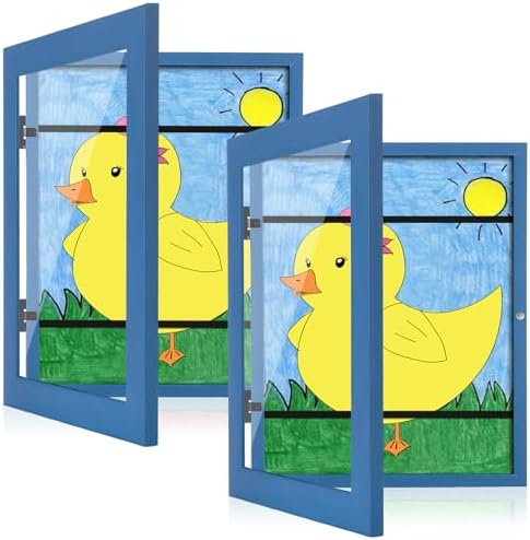 [2-Pack] Kids Art Frames, 8.5x11 Front Opening Kids Artwork Frames Changeable, Dark Blue Artwork Display Storage Frame for Wall, Holds 50 Pcs, for 3D Picture, Crafts, Children Drawing, Hanging Art,