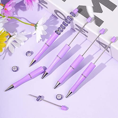 30Pcs Purple Beadable Pens Beaded Ballpoint Pens Bulk for DIY Writing