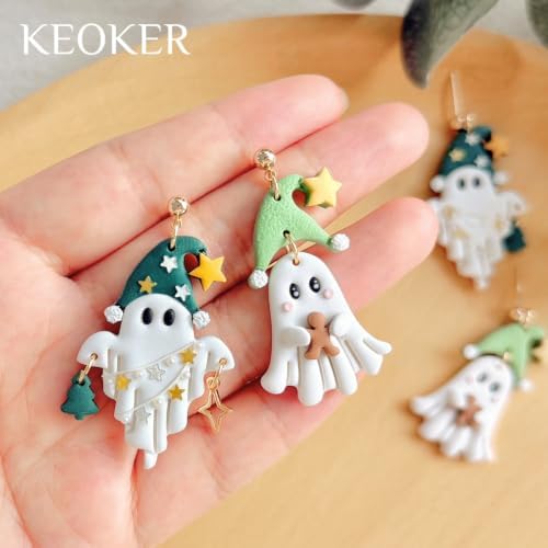 Keoker Christmas Theme Ghost Clay Cutters for Polymer Clay Jewelry, Halloween Polymer Clay Cutters Ghost, Christmas Clay Earring Cutter