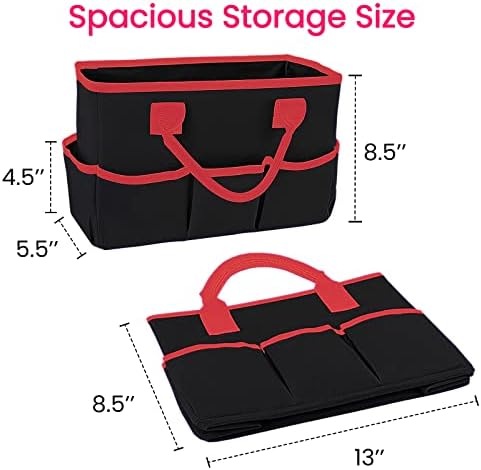 Desktop Tote and Organizer, Teacher Helper caddy Bag for Arts, Books, Stationery, Office Desk Organization, Make-up Storage with Handles for Travel (Black)