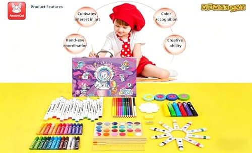 AmazeCat Art Supplies,159-Piece Deluxe Art Set,Drawing &Painting Kits for Kids,Gift Box for Adults Artists Kids Teens Girls Boys 4-12 (Pink)