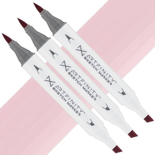 Artfinity Sketch Markers - Set of 3 - Clay Rose RV6-2, Vibrant, Professional, Dye-Based Alcohol Markers for Artists, Drawing, Travel, & More