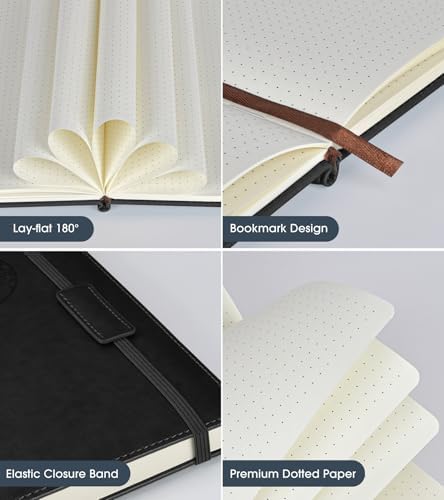 Biuwory Dotted Journal Notebook, 140 Dot Grid Pages, Medium 5.7"×8.3" | A5 Hardcover Vintage Leather Journal for Women Men, Dot Grid Paper Notebook for Work School Travel, Bullet Journaling Writing