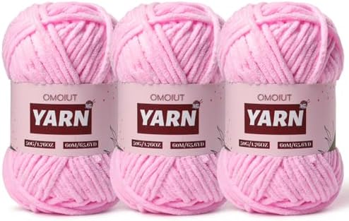 3 Packs Plush Chenille Chunky Crochet Yarn - Baby Yarn for Crocheting Soft - Velvet Yarns Knitting for Blankets Crafts - Fluffy Amigurumi Yarns 150g / 196.8yds(3 Dark Pink)