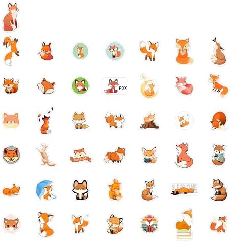 Fox Stickers for Water Bottle and Laptop - Fox Party Supplies & Decorations, Waterproof Vinyl Decals, Cute Animal and Wildlife Stickers, Gifts for Women & Men