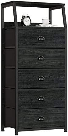 Furnulem Black Dresser for Bedroom, Fabric Dorm Tall Nightstand