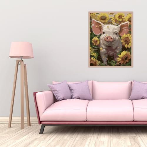 AALBLAC Pig Paint by Numbers Kit for Adults Beginners- Pig Sunflower Paint by Number Canvas, Easy Animal Acrylic Painting by Numbers for Home Wall Decor (16x20 inch)