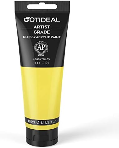 GOTIDEAL Acrylic Paint Lemon Yellow Tubes(120ml, 4.1 oz) | Non Toxic, Non Fading, Rich Pigments,for Painters, Adults & Kids,Ideal for Canvas Wood Clay Fabric Ceramic Craft Supplies
