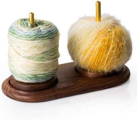 Rovarahoom Walnut Wooden Yarn Holder for Crocheting, Yarn Spinner Stand with Rotating Mechanism, Crochet Holder for Knitting Lovers Mom Craft Enthusiasts Great Gift - 2 Spindles