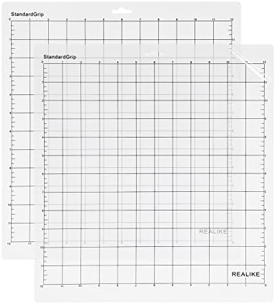 REALIKE StandardGrip Cutting Mat Compatible with Cricut Maker 4/Maker 3/Maker/Explore 4/3/Air 2/Air/One, 2 Pack 12x12 Inch Transparent Standard Grip Adhesive Sticky Non-Slip Cut Mat