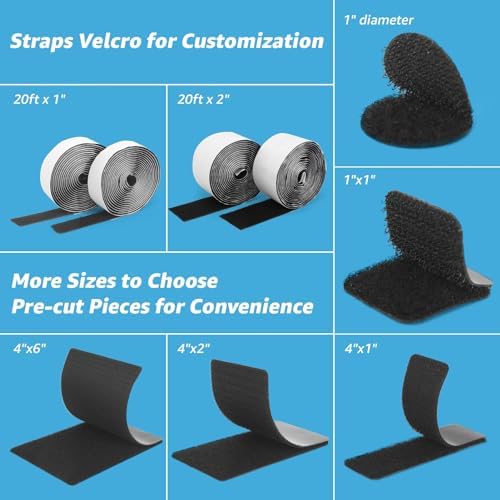 Art3d 48 Sets Hook and Loop Tape Sticky Back, 4"x2" Double-Sided Command Adhesive Strip Heavy Duty