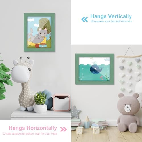 [2-Pack] Kids Art Frames, 8.5x11 Front Opening Kids Artwork Frames Changeable, Olive Green Artwork Display Storage Frame for Wall, Holds 50 Pcs, for 3D Picture, Crafts, Children Drawing, Hanging Art,