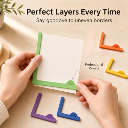 Paper Crafting Alignment Guide Set (7Pcs), Color-Coded No-Measure Scrapbooking Tools for Perfect Card Making, Borders, Layering & Precise Layout Spacing with Storage Case 1/16 to 1/2 Inch Increments