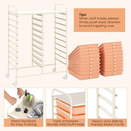 COSTWAY 20-Drawer Rolling Storage Cart, Utility Storage Organizer Cart