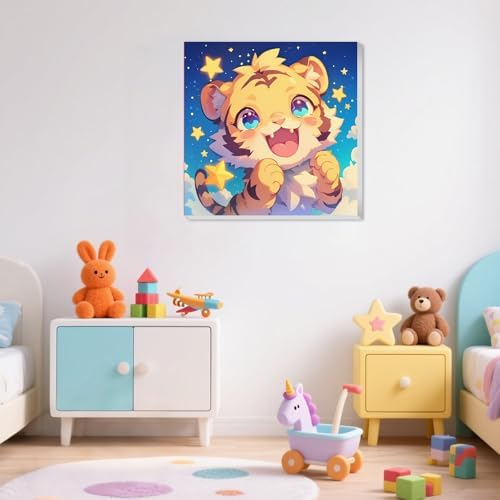 XTCIXAL Paint by Numbers Kit for Kids with Frame, Tiger, 8X8 inch