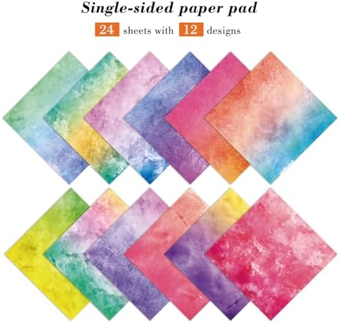6 In Colorful Scrapbook Paper Pad, 24 Sheets Bright Patterned Designed Card Making Decorative Material Decoupage Cardstock Supplies Folded Material Gift Wrapping Journals DIY Crafts Photo Album
