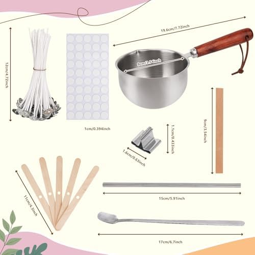 Candle Wicks for Candles Making,Including Melting Pot,2 Types Candle Wick,Wick Stickers,Wick Holders,Wick Placing Tube,All-in-One Starter Set for DIY Soy, Beeswax, Paraffin Candles