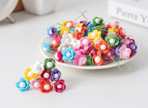 Handmade 100 pcs Mini Flowers Mulberry Paper Flowers 18 mm Scrapbook Craft Card DIY Craft Using for Crafts, Bouquets, Scrapbooks, Decorations Artificial Flowers (10 Colors)