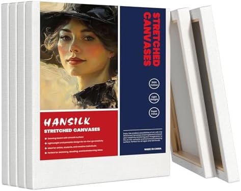HANSILK Stretched Canvas for Painting 12x12 Inch 6 Pack, Triple Primed 100% Cotton Blank Canvases, 5/8 Inch Pine Wood Frame Art Canvas for Acrylic Oil Watercolor, Artists Students Beginners