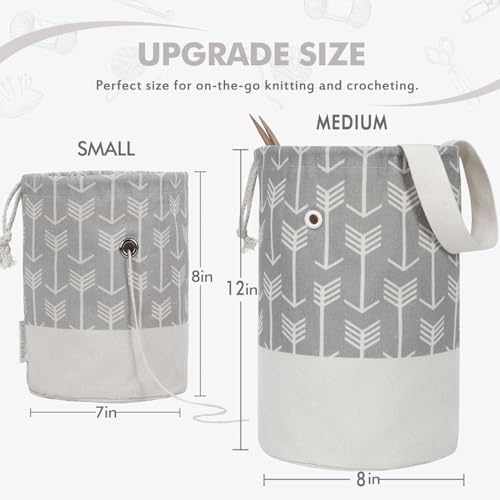 TOGETRUE Yarn Bag, Knitting Crochet Bag, Portable Yarn Storage Bags Organizer for Crocheting Project, Store Skein Ball, Short Knitting Needle (Medium,Grey)