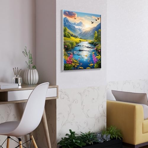 ATDMS Paint by Numbers Kit for Adults with Frame Landscape Paint by Number with Easel Mountain Easy Adult Paint by Number Kits Sunset Paint by Numbers Kit on Canvas for Gift Home Wall Decor 8x12 Inch