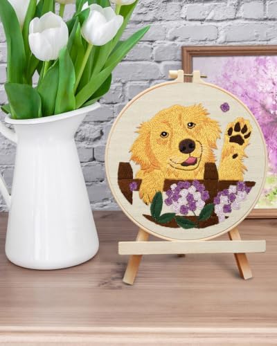 ERKOON Embroidery Kit for Beginners Adult Golden Retriever Cross Stitch Set