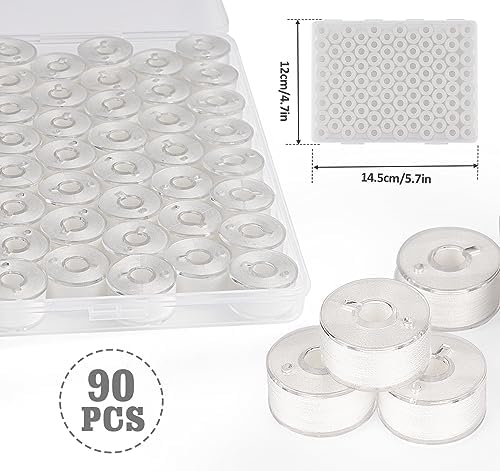 ilauke 90 pcs White Prewound Bobbin Thread, Sewing Thread Bobbins
