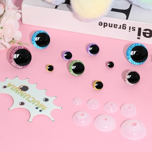 MUCUNNIA 160pcs 12-35mm 3D Moon Glitter Safety Eyes and Noses with Washers