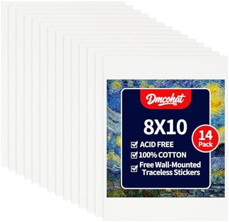 Canvas for Painting - 14 Pack 8x10 Painting Canvas Boards,Free Wall-Mounted Traceless Stickers,Suitable for Painting Supplies, Acrylic, Oil, Watercolor, and Tempera.