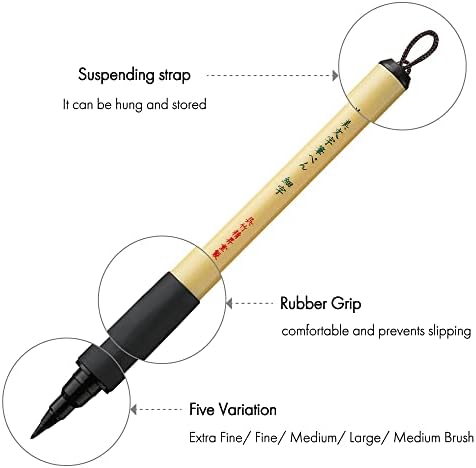 Kuretake Bimoji Brush Pen, 5 pcs set (Extra Fine, Fine, Medium, Large, Medium Brush), great for Calligraphy, Hand lettering and Illustration, for Beginners and Professional, Made in Japan