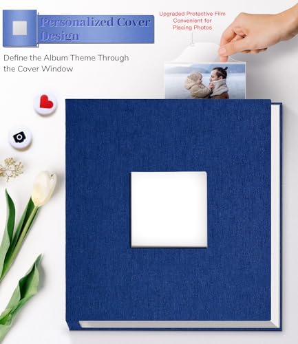 Artfeel Photo Album Self Adhesive Scrapbook Album for 3x5 4x6 5x7 8x10 Pictures,40 Pages Linen Cover with Display Window DIY Photo Book,Ideal Gifts for Family Travel Wedding Baby