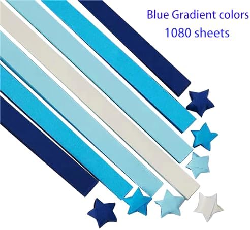 1080 Sheets Origami Star Paper Blue Strips Double Sided Lucky Star Decoration Folding Paper for DIY Hand Art Crafts, Teaching Supplies (blue-1080 sheets)