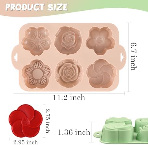 Actvty Flower Silicone Mold, 2 Pcs of 6 Cavities Different Flower Shapes Baking Molds for Make Chocolate Cake Jelly Homemade Soap Bath Bombs