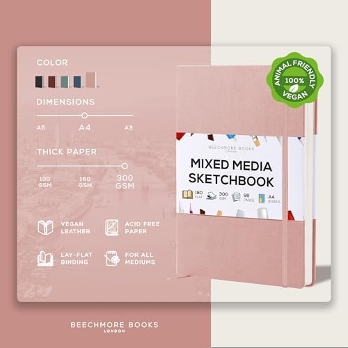 Beechmore Books A4 8.5x11 Mixed Media Sketchbook 300 GSM/140lb