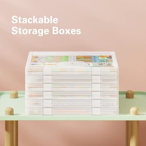 6-Pack Craft Organizers and Storage, Art Supply Organizer with Secure Lid, Clear Stackable Plastic Storage for Puzzle, Board Game, Photo, 12 x12 Paper, Inner Size 12.2" x 12.2" x 0.85"