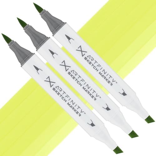 Artfinity Sketch Markers - Set of 3 - ChartreUse YG1-3, Vibrant, Professional, Dye-Based Alcohol Markers for Artists, Drawing, Travel, & More
