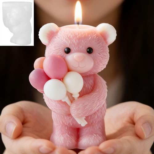 Konrisa Balloon Bear Candle Molds, Silicone Resin Casting Mold for Candles Making Aromatherapy Candles Handmade Wax Home Decoration