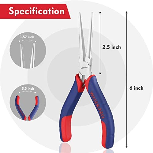 WORKPRO 6" Needle Nose Pliers (Smooth Jaw), Mini Long Nose Pliers with Comfort Grip Handles, Jewelry Pliers for Wire Wrapping, Crafts, Jewelry Making Supplies, 6" 1PC