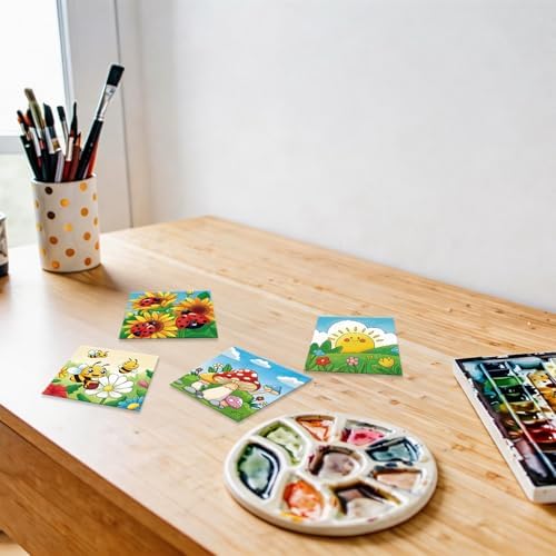 Anseal 12 Packs Pre Drawn Canvas to Paint, 4" X 4" Spring Pre-Printed Paint Party, Pre Stretched Canvas Outline Painting Boards for Paint Lovers, Party Favor