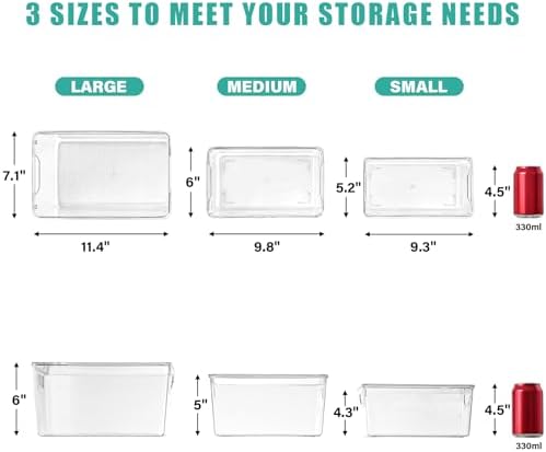 6 Pack Small Clear Storage Bins with Lids, Acrylic Arts and Craft Storage Containers, Stackable Clear Plastic Craft Storage Bins with Handles for Classroom Storage Organization,Kitchen, Fridge, Office