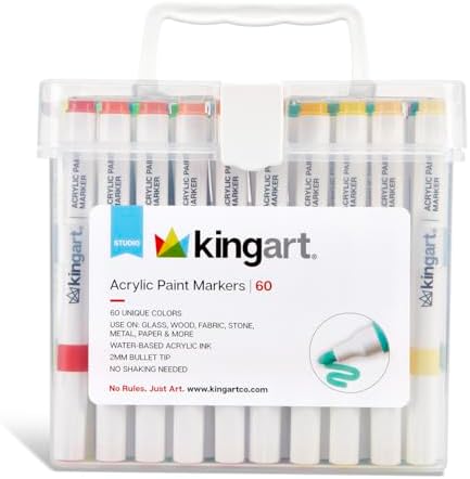 KINGART 409-60A Acrylic Paint Markers with Storage Case, 60-Vibrant Colors
