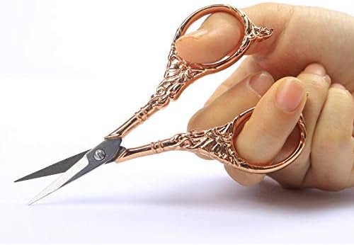 BIHRTC Vintage European Style Scissors Stainless Steel for Cross Stitch Cutting Embroidery Sewing Handcraft Craft Art Work DIY Tool(Rose Gold)