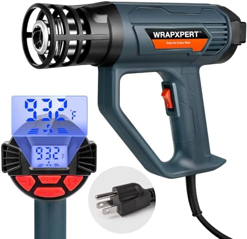 WRAPXPERT Heat Gun for Vinyl Wrap/Window Tint with Digital LCD 2000W 122℉-1202℉（50℃- 650℃) Variable Temperature Control Memory Function for Car Wrap, Crafts, Shrinking Tubing, Stripping Paint